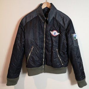 VTG Energie Men's LRG Bomber Jacket Italian90s Vespa Scoot Expo Denim collar